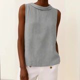 Women's Sleeveless Roll Collar Top Relaxed Fit Summer