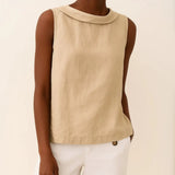 Women's Sleeveless Roll Collar Top Relaxed Fit Summer