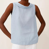 Women's Sleeveless Roll Collar Top Relaxed Fit Summer