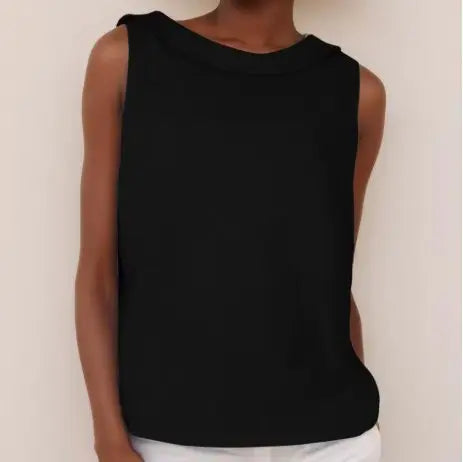 Women's Sleeveless Roll Collar Top Relaxed Fit Summer