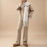 Relaxed Knit Lounge Set with Sweater and Wide Leg Pants