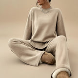 Relaxed Knit Lounge Set with Sweater and Wide Leg Pants