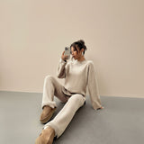 Relaxed Knit Lounge Set with Sweater and Wide Leg Pants