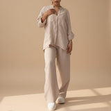 Relaxed Button Down Shirt and Wide Leg Pants Set