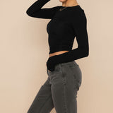 Long Sleeve Fitted Crop Top with Thumbhole Cuffs