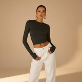 Long Sleeve Fitted Top with Thumbhole Detail