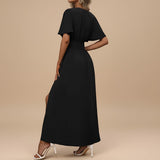 V Neck Flutter Sleeve Maxi Dress with Defined Waist