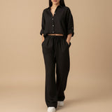 Relaxed Button Down Shirt and Wide Leg Pants Set