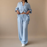 Relaxed Button Down Shirt and Wide Leg Pants Set