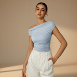 One Shoulder Ruched Fitted Top with Asymmetrical Neckline