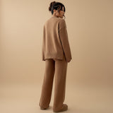 Relaxed Knit Lounge Set with Sweater and Wide Leg Pants