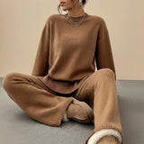 Relaxed Knit Lounge Set with Sweater and Wide Leg Pants