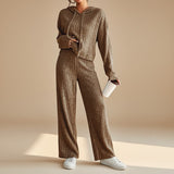 Ribbed Knit Hoodie Set with Relaxed Pants