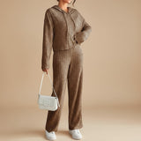 Ribbed Knit Hoodie Set with Relaxed Pants