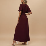 V Neck Flutter Sleeve Maxi Dress with Defined Waist