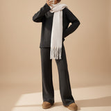 Relaxed Knit Lounge Set with Sweater and Wide Leg Pants