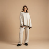 Contrast Trim Knit Lounge Set with Sweater and Pants