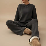 Relaxed Knit Lounge Set with Sweater and Wide Leg Pants