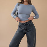 Long Sleeve Fitted Crop Top with Thumbhole Cuffs