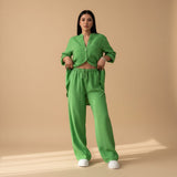 Relaxed Button Down Shirt and Wide Leg Pants Set