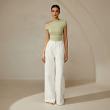 One Shoulder Ruched Fitted Top with Asymmetrical Neckline