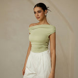 One Shoulder Ruched Fitted Top with Asymmetrical Neckline