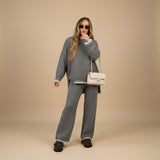 Contrast Trim Knit Lounge Set with Sweater and Pants