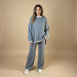 Contrast Trim Knit Lounge Set with Sweater and Pants