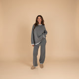 Contrast Trim Knit Lounge Set with Sweater and Pants