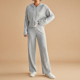 Ribbed Knit Hoodie Set with Relaxed Pants