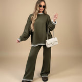Contrast Trim Knit Lounge Set with Sweater and Pants