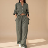 Relaxed Button Down Shirt and Wide Leg Pants Set