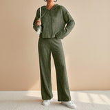 Ribbed Knit Hoodie Set with Relaxed Pants