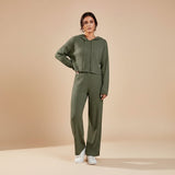 Ribbed Knit Hoodie Set with Relaxed Pants