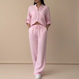 Relaxed Button Down Shirt and Wide Leg Pants Set