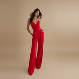Halter Neck Tailored Jumpsuit with Deep V Front