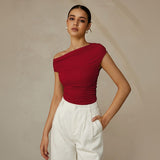 One Shoulder Ruched Fitted Top with Asymmetrical Neckline