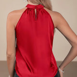 Satin Halter Neck Sleeveless Top with Draped Fit