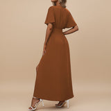 V Neck Flutter Sleeve Maxi Dress with Defined Waist