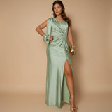 Elegant One Shoulder Evening Gown with High Slit