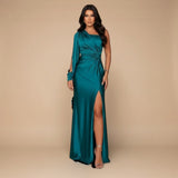 Elegant One Shoulder Evening Gown with High Slit