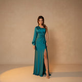 Elegant One Shoulder Evening Gown with High Slit