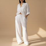 Relaxed Button Down Shirt and Wide Leg Pants Set
