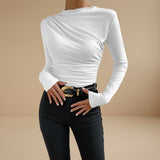 Asymmetrical Ruched Long Sleeve Fitted Top