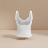 Square Neck Fitted Sleeveless Top with Ruched Bust