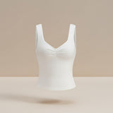 Square Neck Fitted Sleeveless Top with Ruched Bust