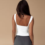 Square Neck Fitted Sleeveless Top with Ruched Bust