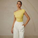 One Shoulder Ruched Fitted Top with Asymmetrical Neckline