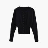 Elegant Button-Up Knit Cardigan with Round Neck