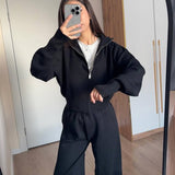 Knitted Zip Jacket and Wide-Leg Trousers Set